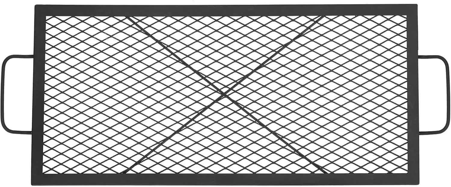 44×15in Fire Pit Cooking Grill Grate, X-Marks Fire Pit Grill Cooking Grate, Outdoor Campfire BBQ Grill, Heavy Duty Steel Campfire BBQ Grill Grid, Portable Camping Cookware with Handle