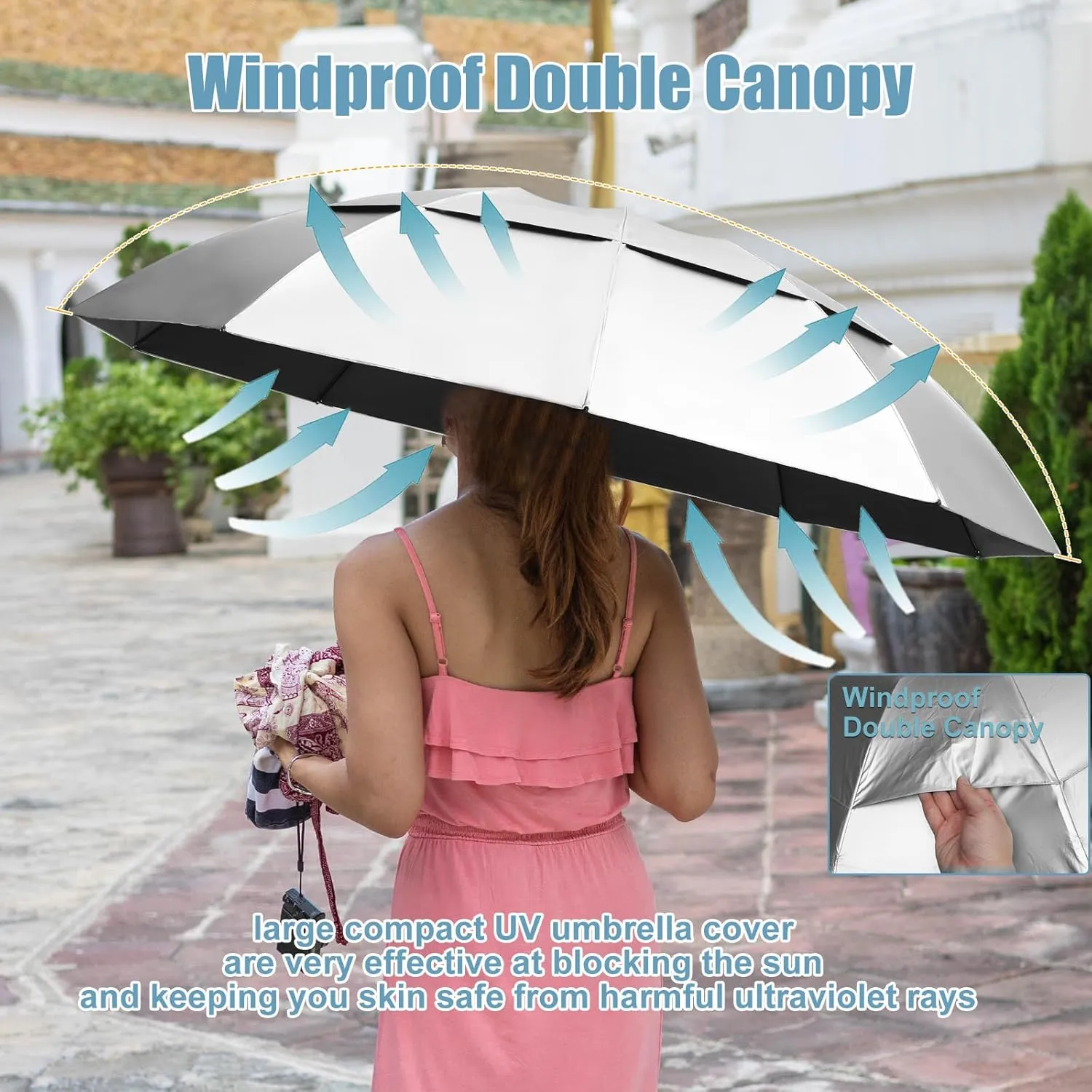 46 Inch UPF50  Sun Umbrella UV Protection UV Umbrellas For Sun Protection Large Compact Travel Umbrella 10 Ribs Double Canopy Inverted Windproof Umbrella Auto Open Close