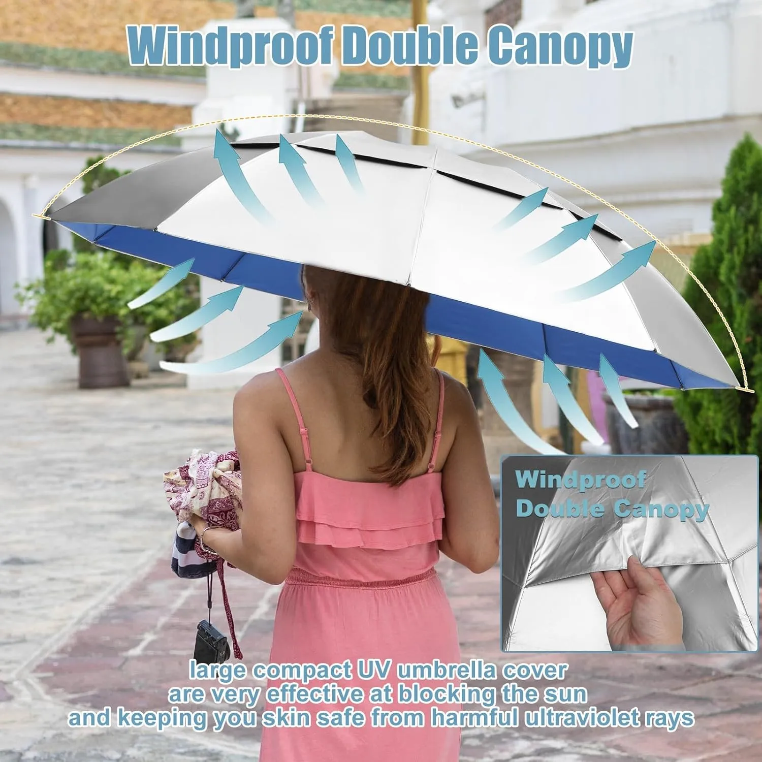46 Inch UPF50  Sun Umbrella UV Protection UV Umbrellas For Sun Protection Large Compact Travel Umbrella 10 Ribs Double Canopy Inverted Windproof Umbrella Auto Open Close