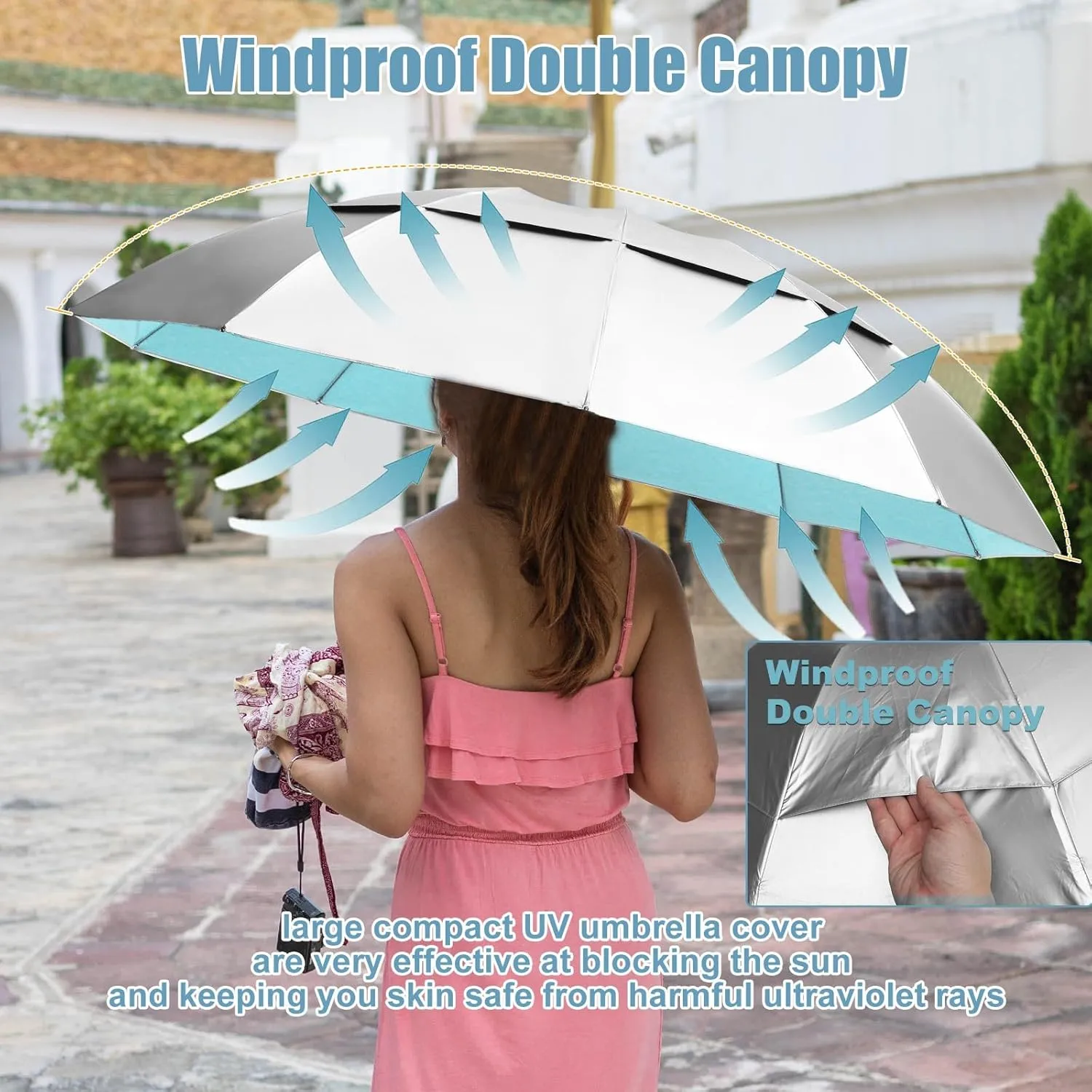 46 Inch UPF50  Sun Umbrella UV Protection UV Umbrellas For Sun Protection Large Compact Travel Umbrella 10 Ribs Double Canopy Inverted Windproof Umbrella Auto Open Close