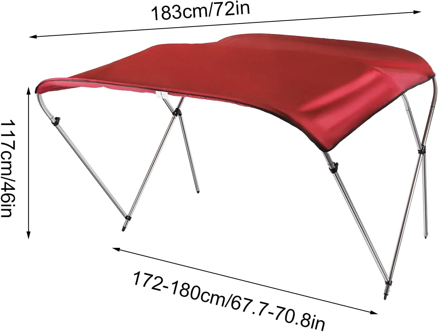 46 "High Boat Canopy Heavy-Duty Bimini Tops Cover for Boats Waterproof Sun Shade Boat Cover with Aluminum Alloy Frame and Adjustable Windproof Straps (Red, 67"-72" W)