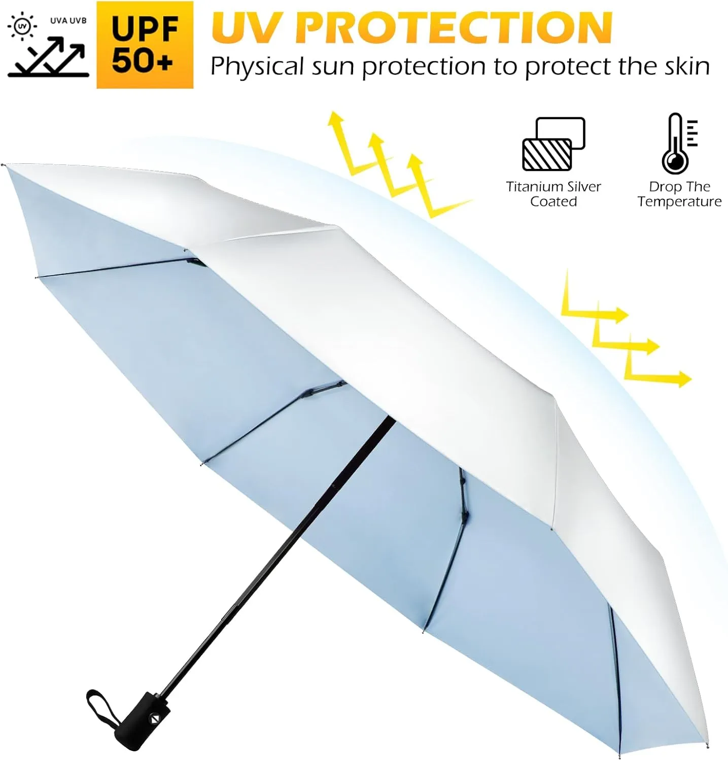 46inch UPF 50  Sun Umbrella UV Protection UV Umbrella Parasol Umbrella for SunTravel Compact Umbrella for Rain Sun Waterproof And Wind Resistant Sun Blocking Umbrella Auto Open Close