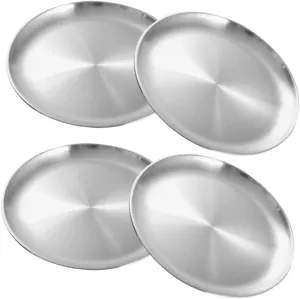 4pcs Stainless Steel Dinner Plate Round Serving Dishes for Bbq Camping and Baking Easy to Clean Capacity Plates for Western Meals and Buffets