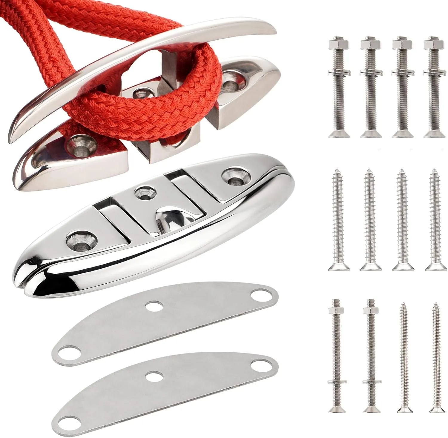 5 inch/6 inch Boat Folding Cleats, 316 Stainless Steel Flip-up Marine Dock Rope Cleats with Backing Plates and Screws, Compatible with Kayak Yacht Pontoon Boat