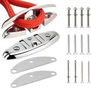 5 inch/6 inch Boat Folding Cleats, 316 Stainless Steel Flip-up Marine Dock Rope Cleats with Backing Plates and Screws, Compatible with Kayak Yacht Pontoon Boat