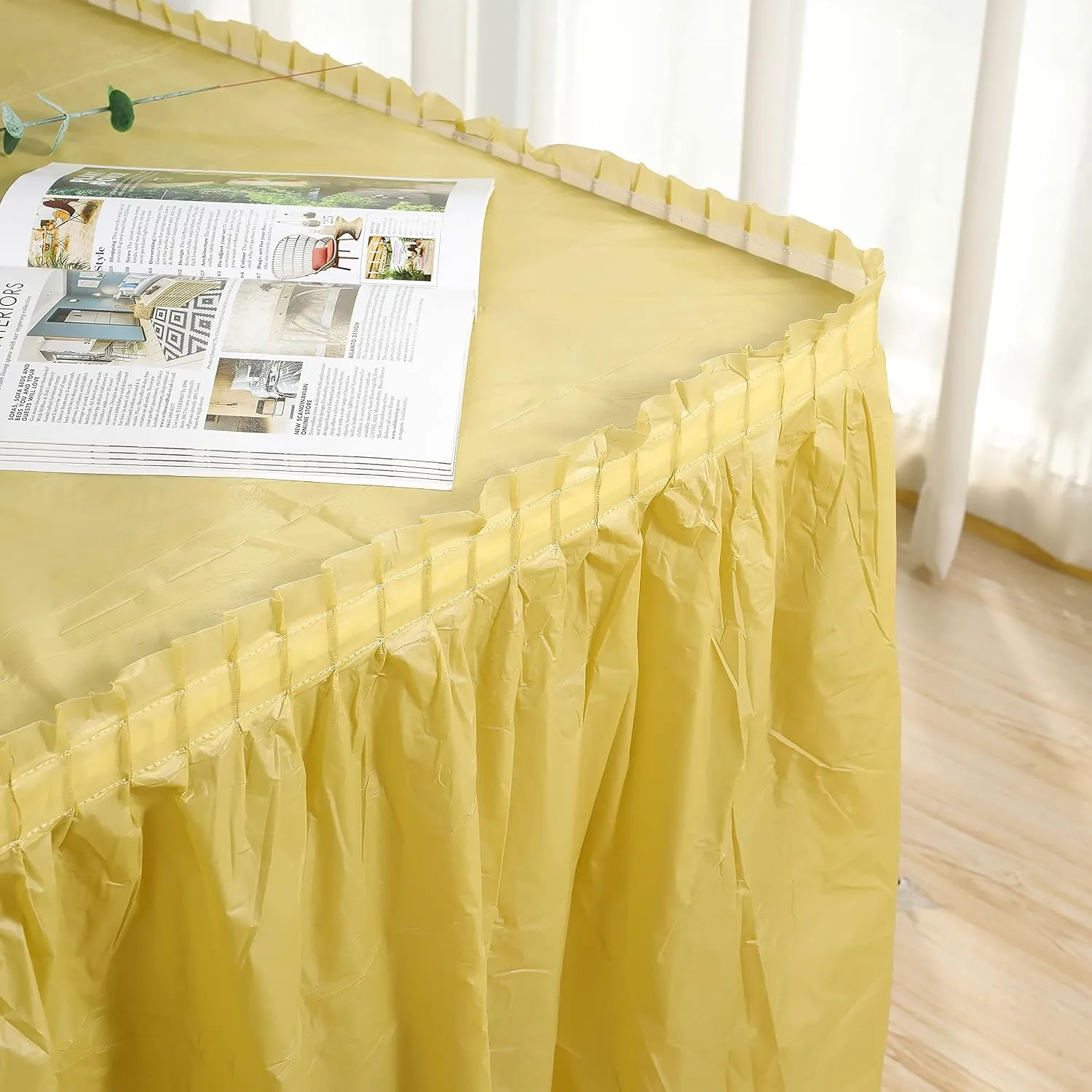 5 Pack Plastic Table Skirts for Rectangle Tables with 5 Pack Table Cloths, 14 Ft Blue Tableskirts and 54" x 108" Tablecloths, Disposable Tablecloth Skirt Table Covers for Party Birthday (Gold)