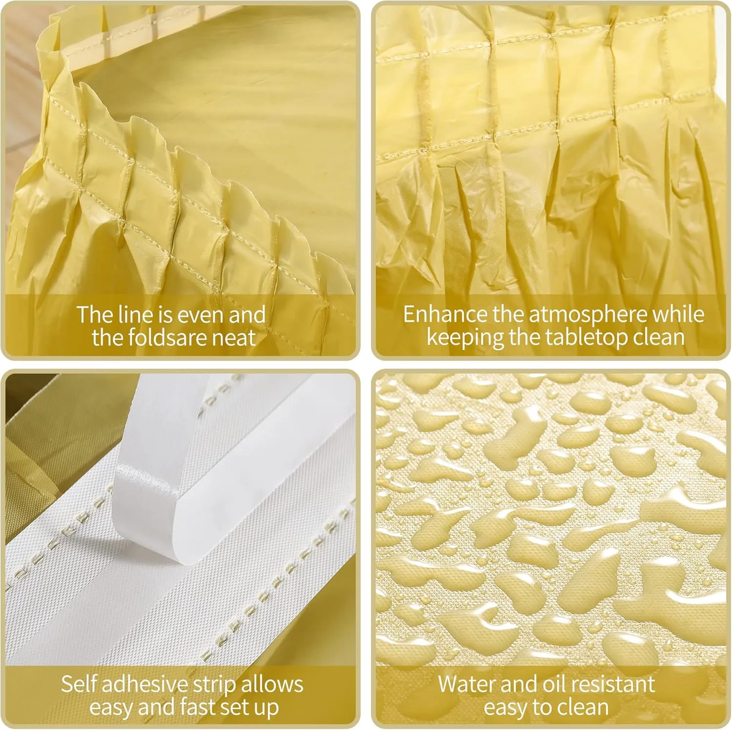 5 Pack Plastic Table Skirts for Rectangle Tables with 5 Pack Table Cloths, 14 Ft Blue Tableskirts and 54" x 108" Tablecloths, Disposable Tablecloth Skirt Table Covers for Party Birthday (Gold)