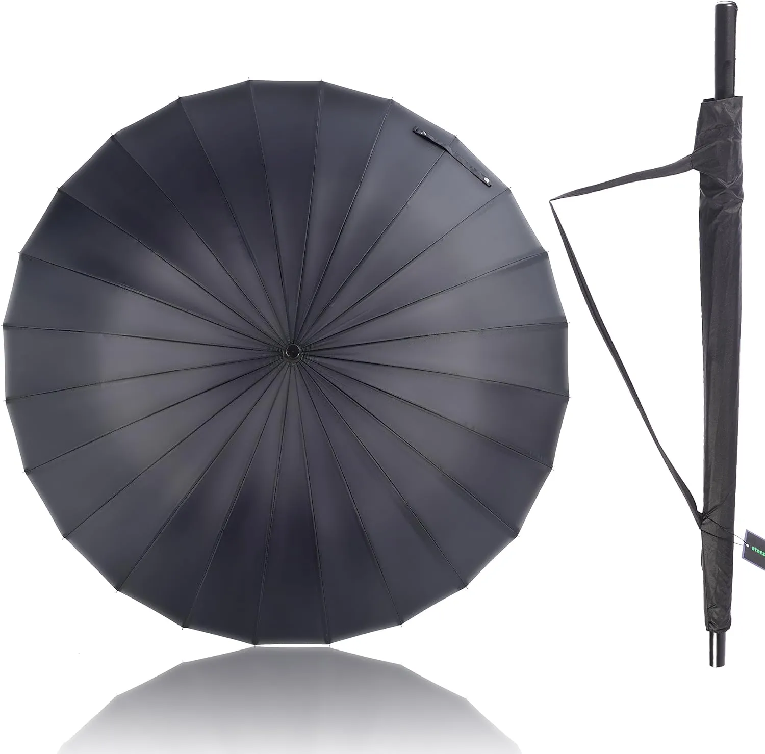 52-inch Straight Golf Umbrella Windproof Rain/UV Protection Travel Umbrella With Super Large Canopy - Sturdy and Portable, Black 24 Ribs