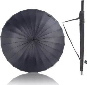 52-inch Straight Golf Umbrella Windproof Rain/UV Protection Travel Umbrella With Super Large Canopy - Sturdy and Portable, Black 24 Ribs