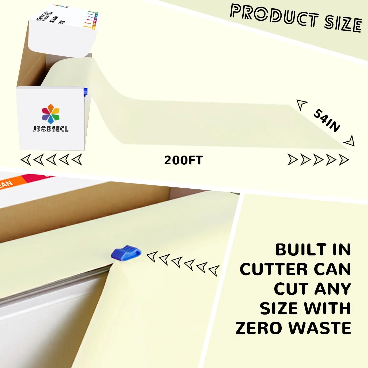 54 Inch X 200 Feet Plastic Table Cover Roll with Convenient Slide Cutter, Disposable Plastic Table Cloth Roll with Cut-to-Size Design for Weddings, Banquets, Parties (Beige)