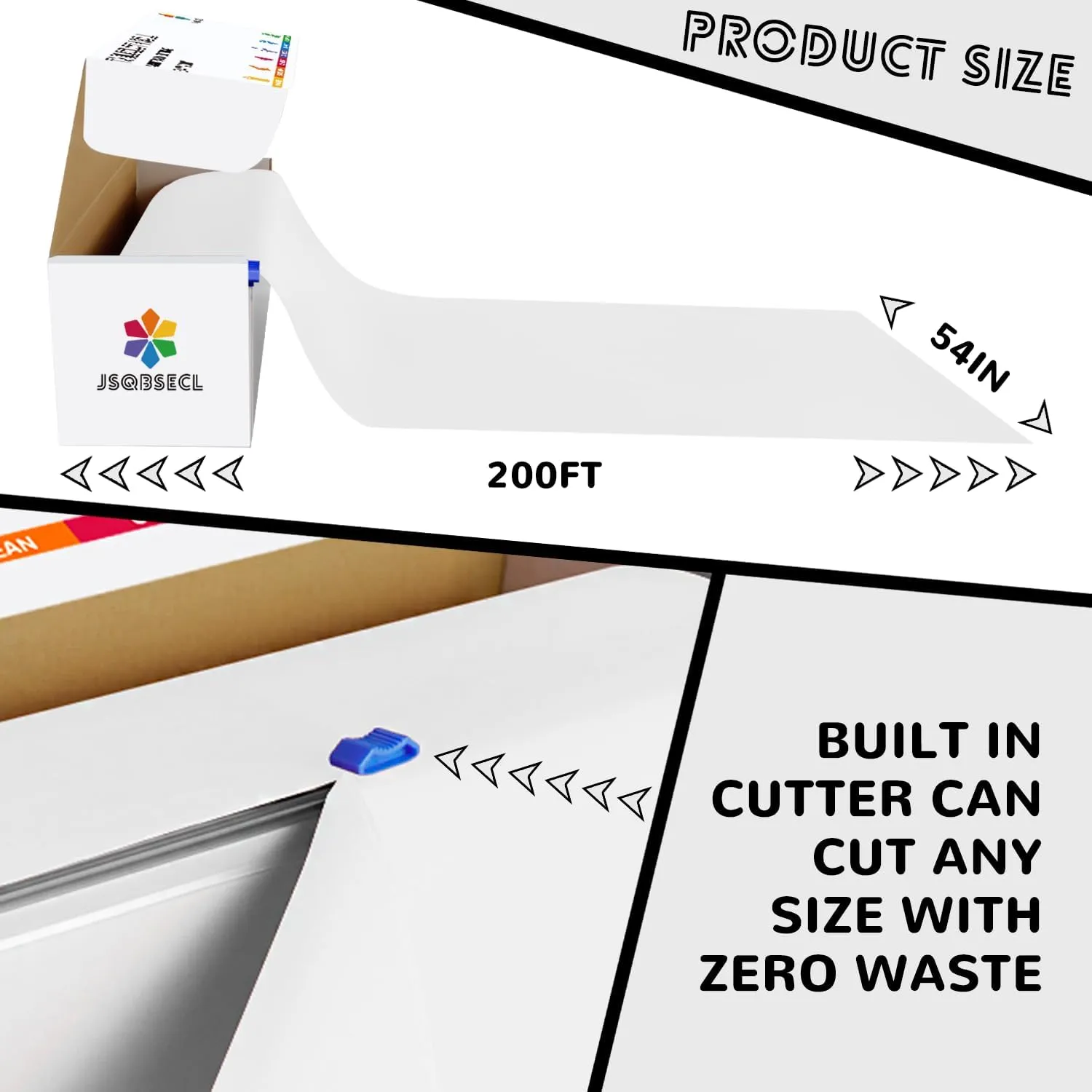 54 Inch X 200 Feet Plastic Table Cover Roll with Convenient Slide Cutter, Disposable Plastic Table Cloth Roll with Cut-to-Size Design for Weddings, Banquets, Parties (White)