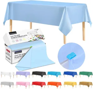 54 Inch X 300 Feet Plastic Table Cover Roll Disposable Tablecloth with Slide Cutter for All Type/Shape Tables | Table Cover for Party, Picnic, Banquet & Outdoor Activities (Light Blue)