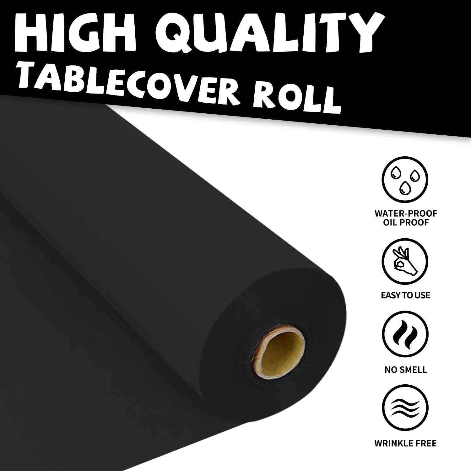 54 Inch X 300 Feet Plastic Table Cover Roll Premium Disposable Plastic Tablecloth for All Type/Shape Tables | Picnic, Party, Banquet, Birthdays, Weddings (Black, 54 Inch X 300 Feet)