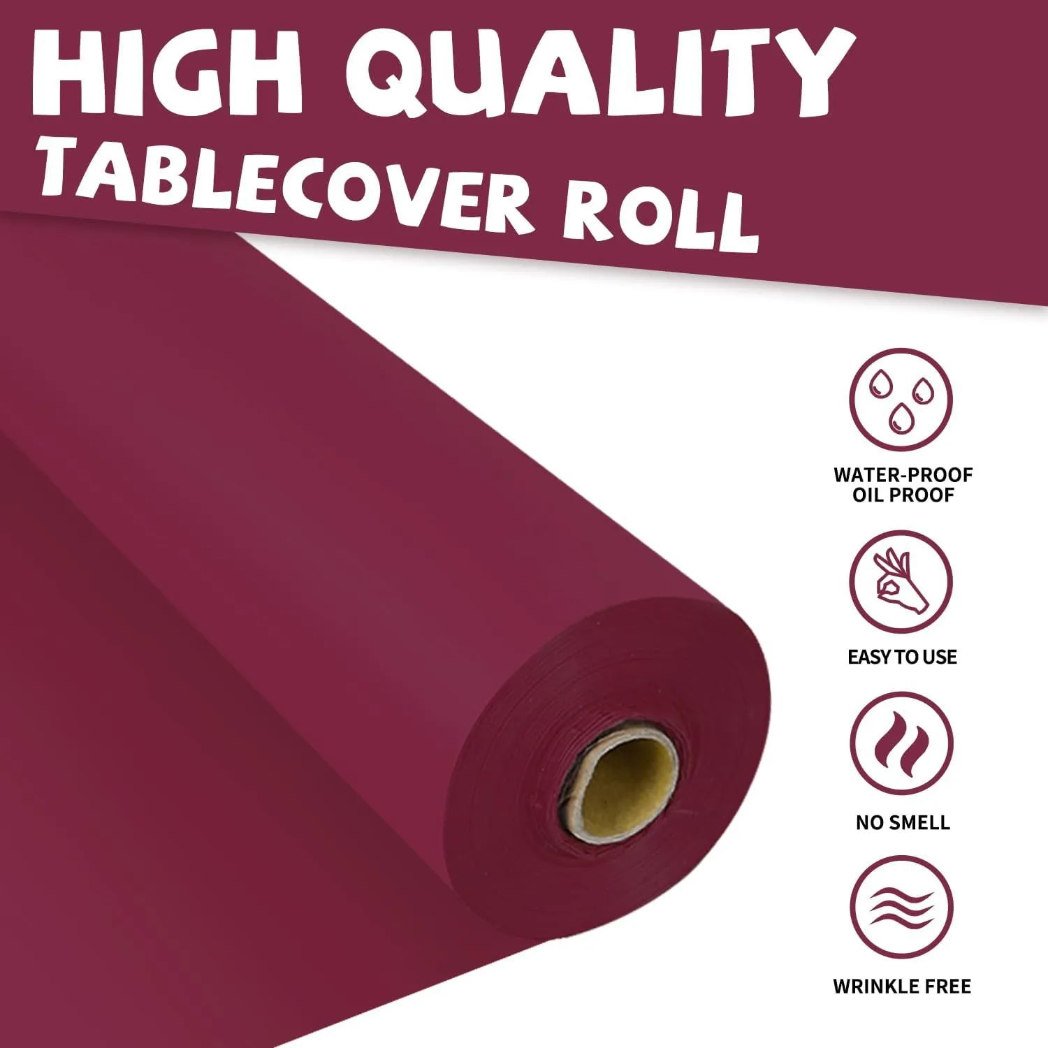 54 Inch X 300 Feet Plastic Table Cover Roll Premium Disposable Plastic Tablecloth for All Type/Shape Tables | Picnic, Party, Banquet, Birthdays, Weddings (Burgundy, 54 Inch X 300 Feet)