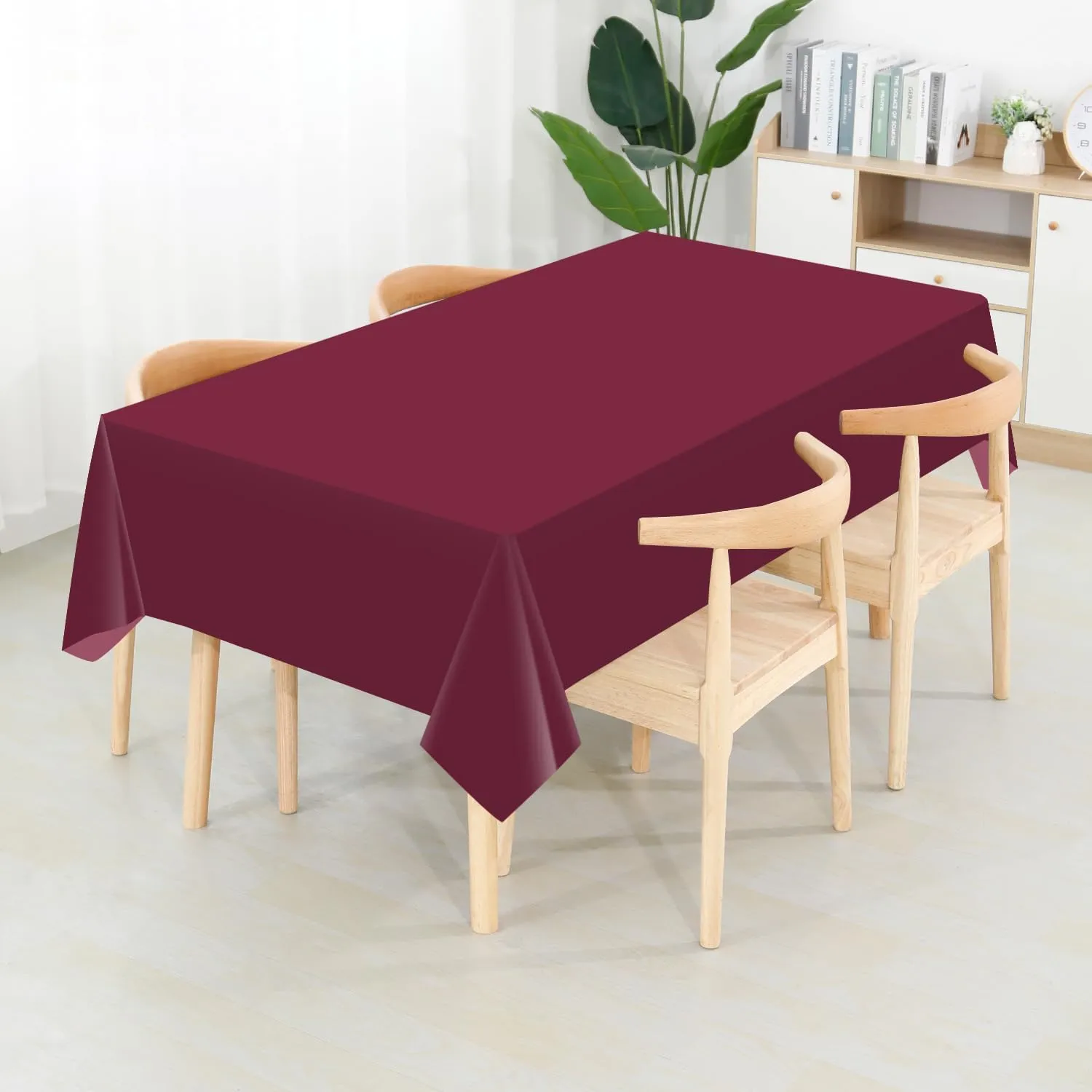 54 Inch X 300 Feet Plastic Table Cover Roll Premium Disposable Plastic Tablecloth for All Type/Shape Tables | Picnic, Party, Banquet, Birthdays, Weddings (Burgundy, 54 Inch X 300 Feet)