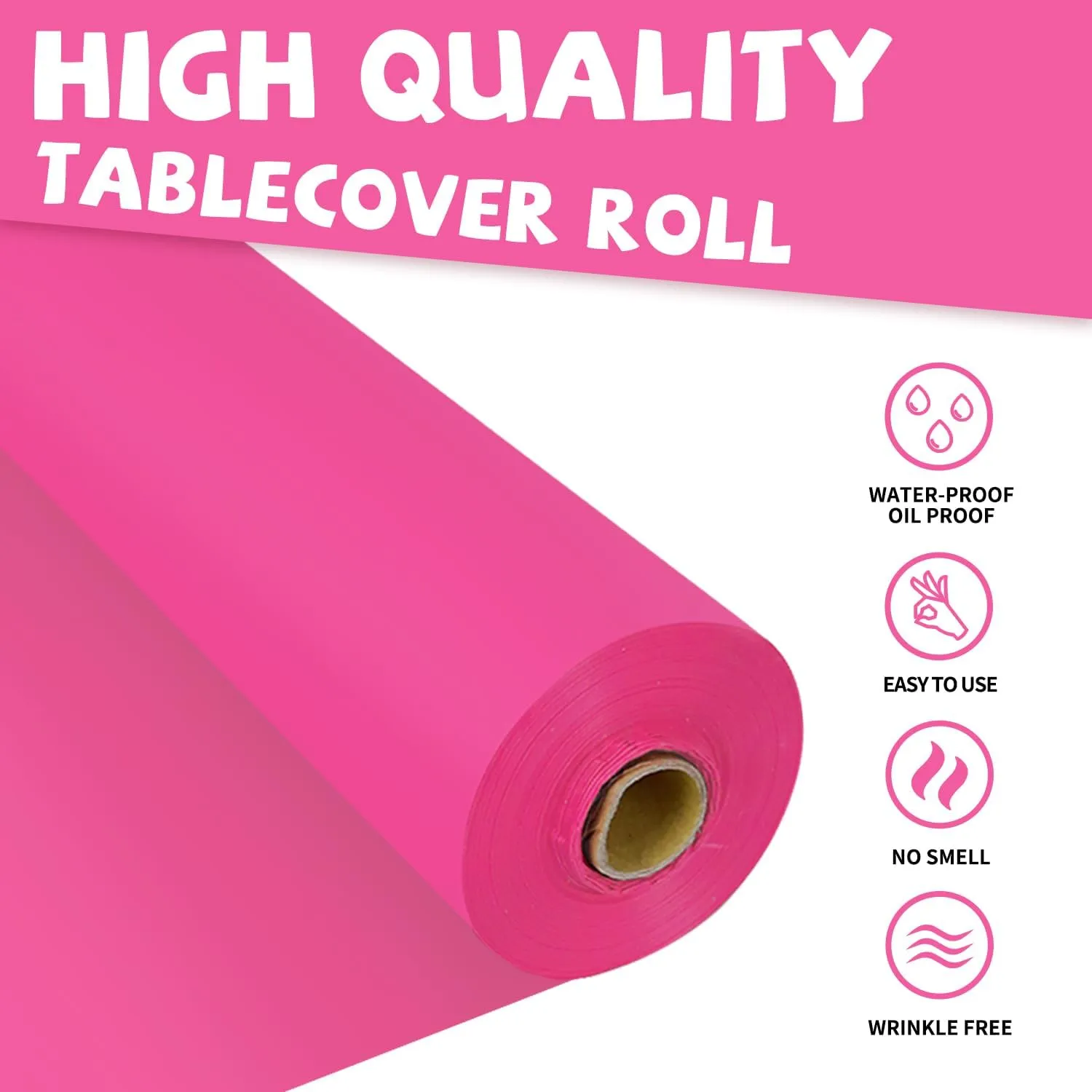 54 Inch X 300 Feet Plastic Table Cover Roll Premium Disposable Plastic Tablecloth for All Type/Shape Tables | Picnic, Party, Banquet, Birthdays, Weddings (Fuchsia, 54 Inch X 300 Feet)