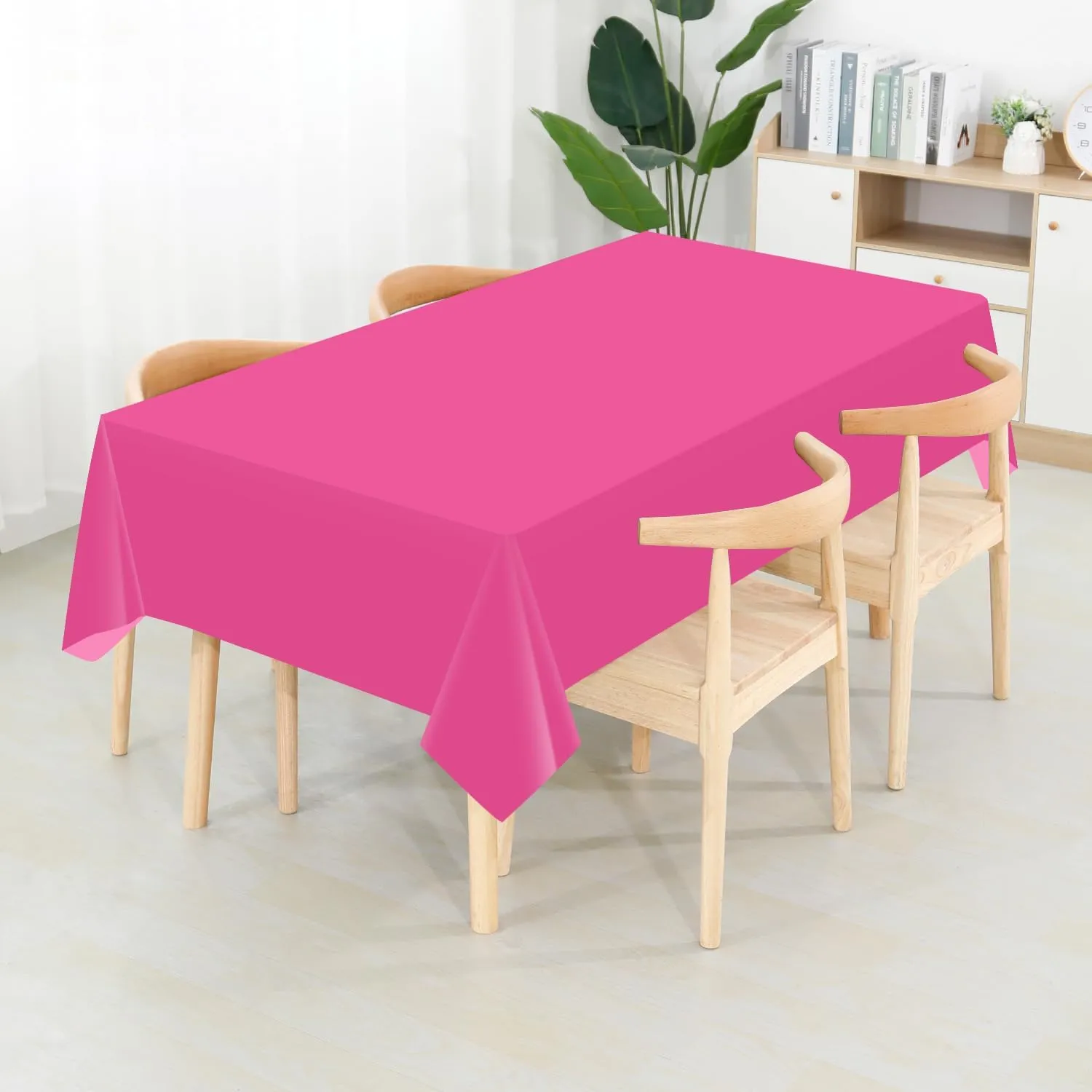 54 Inch X 300 Feet Plastic Table Cover Roll Premium Disposable Plastic Tablecloth for All Type/Shape Tables | Picnic, Party, Banquet, Birthdays, Weddings (Fuchsia, 54 Inch X 300 Feet)