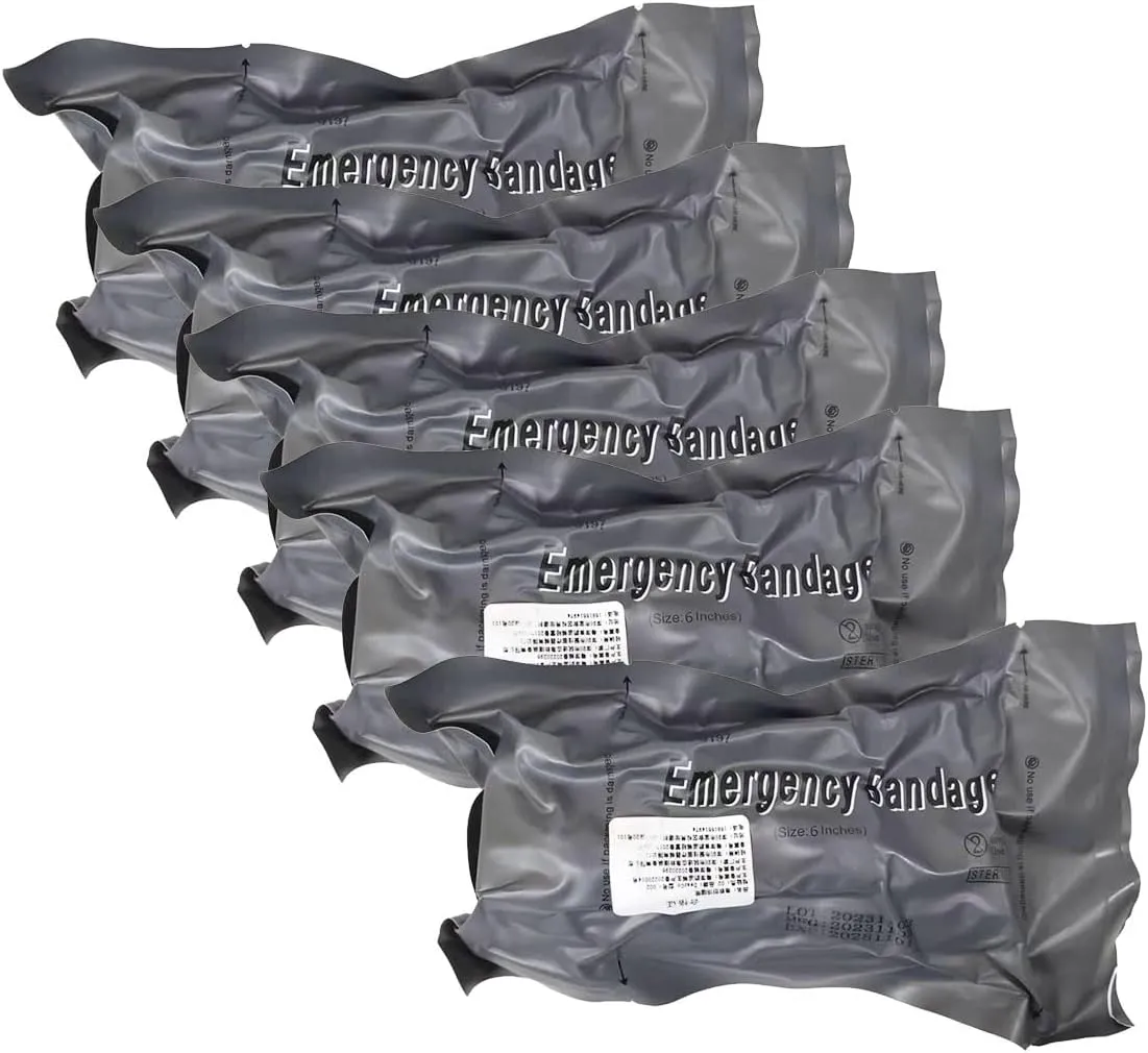 5pcs Outdoor Emergency Bandages Israeli Bandages 6 inch Elastic Vacuum-Sealed Hemostatic Compression Bandages