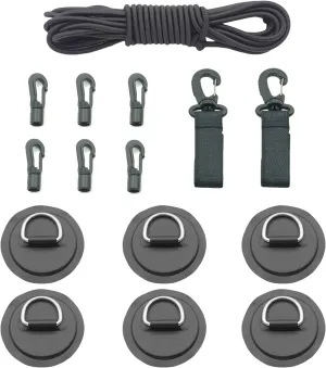 6 DRing Patch Bungee Cords 5mm 6m Elastic Cord Crafting Stretch String 6 Eagle Shock Cord Hooks 2 Kayak Paddle Holder for SUP PVC Inflatable Boat Kayak Canoe Deck Kayak Accessories Black