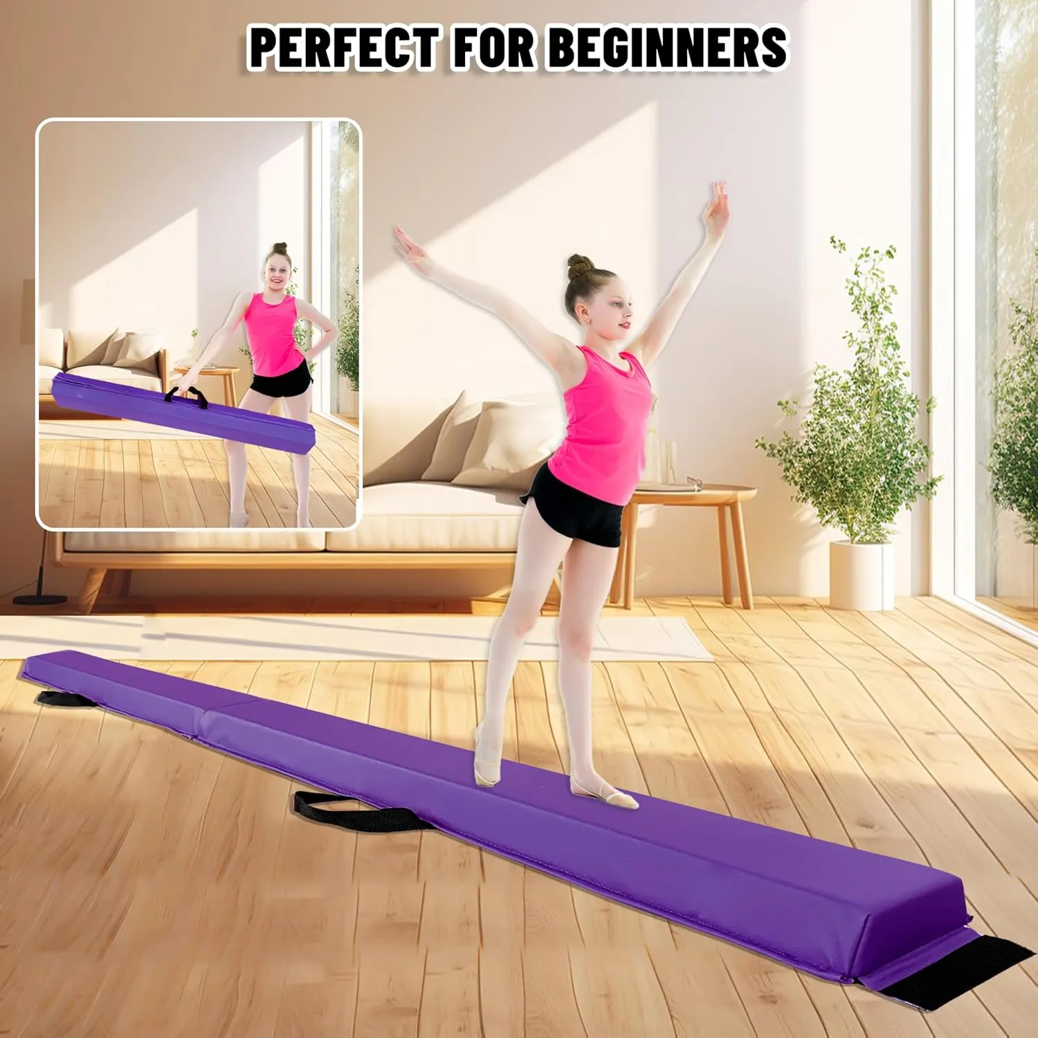 6 FT / 8 FT / 9 FT / 10 FT Folding Gymnastic Balance Beam for Kids with Carry Bag for Home and Club Use