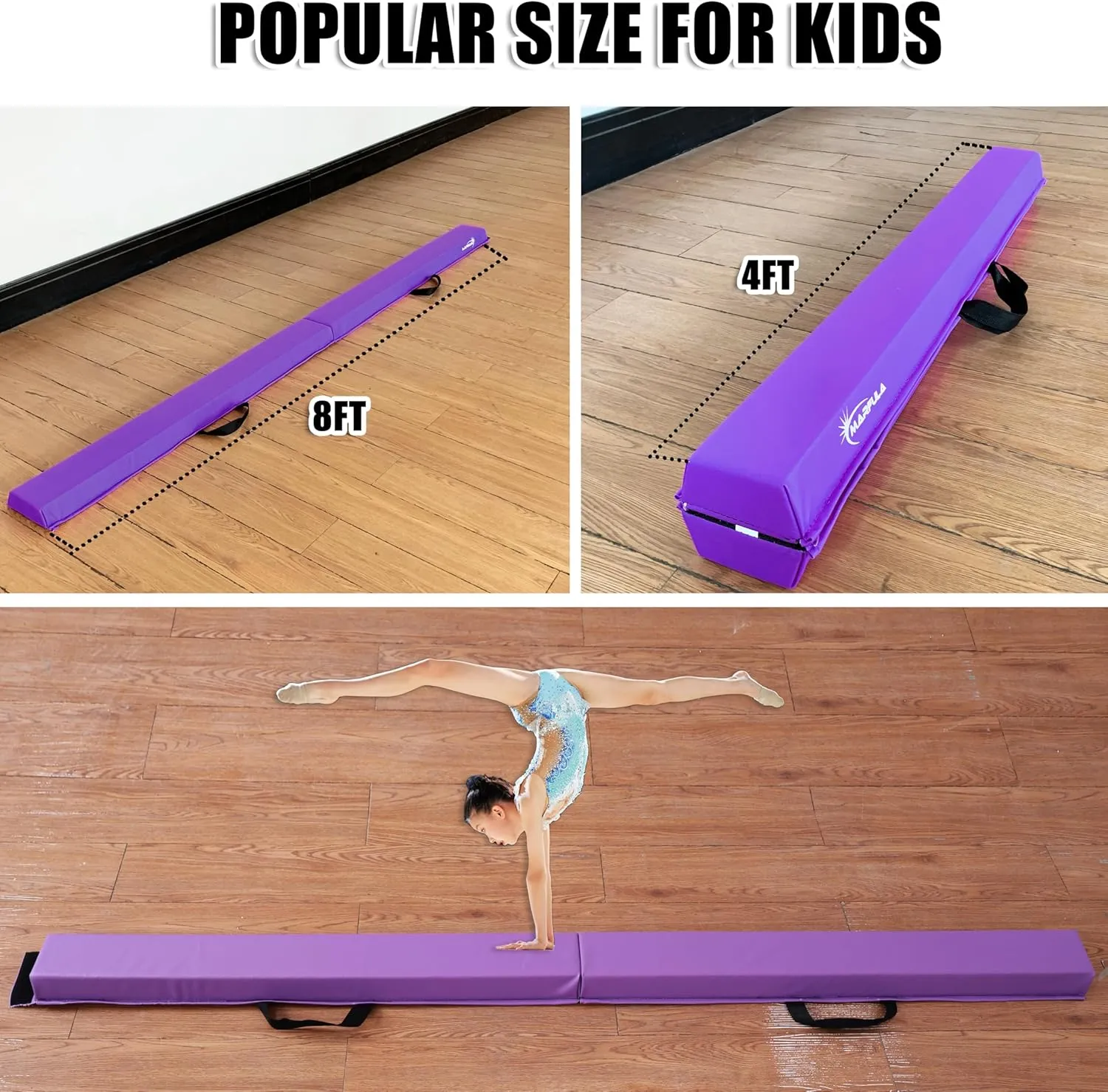 6 FT / 8 FT / 9 FT / 10 FT Folding Gymnastic Balance Beam for Kids with Carry Bag for Home and Club Use