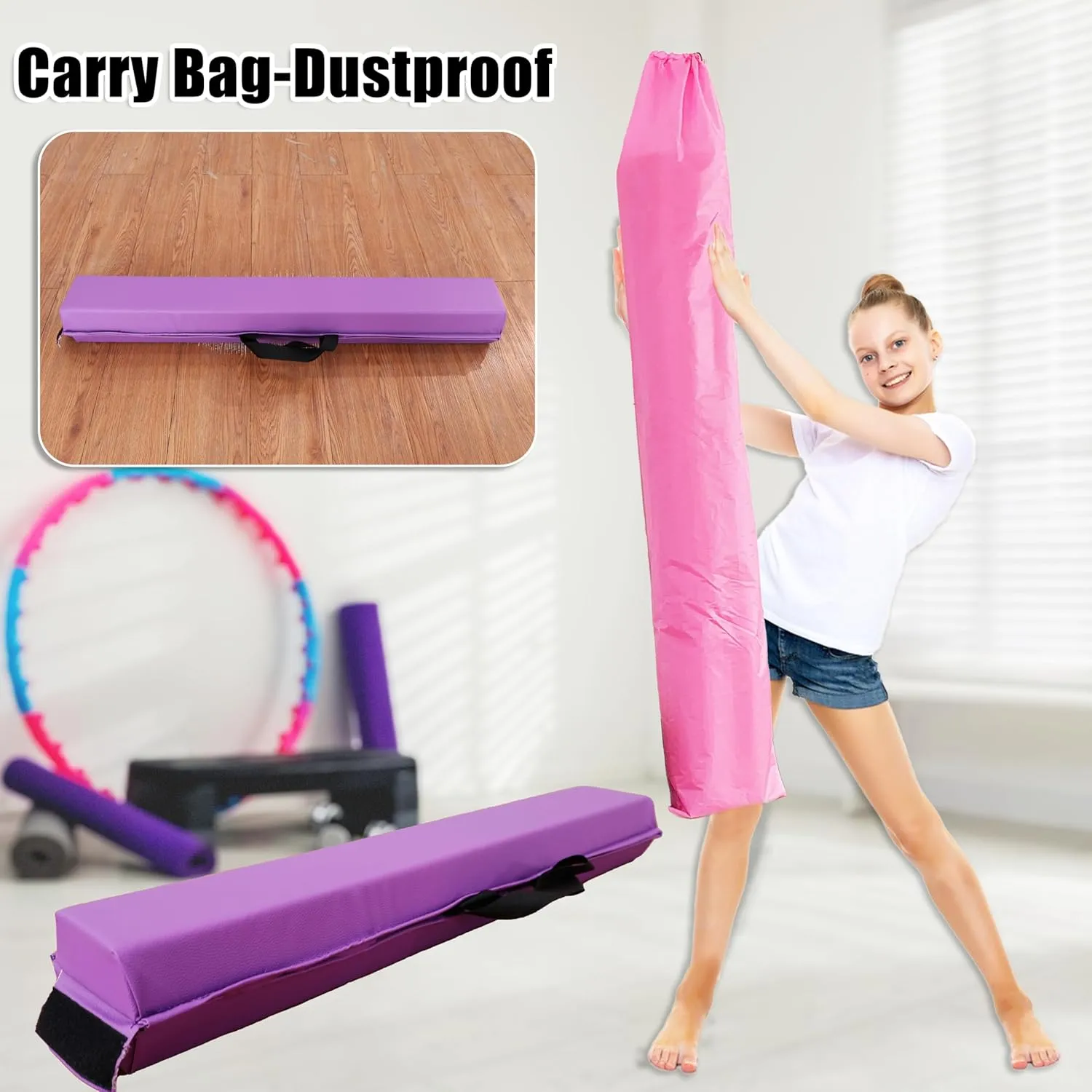 6 FT / 8 FT / 9 FT / 10 FT Folding Gymnastic Balance Beam for Kids with Carry Bag for Home and Club Use