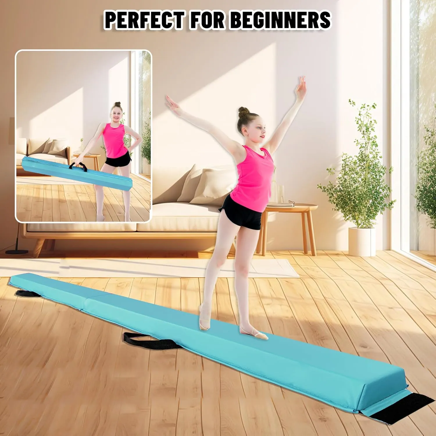 6 FT / 8 FT / 9 FT / 10 FT Folding Gymnastic Balance Beam for Kids with Carry Bag for Home and Club Use