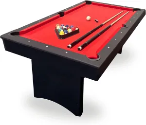 6 FT Pool Table. Includes Billiard Tables Accessories- 2 Pool Cues, Set of Balls, Triangle, Pool Table Brush, Chalk, No Assembly, Portable