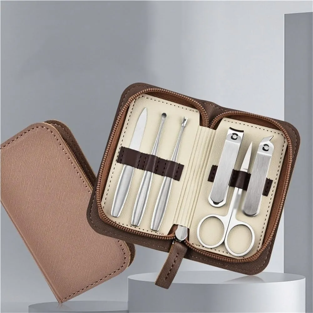 6 in 1 Professional Nail Clippers Pedicure Kit Stainless Steel Personal Care Tools Portable Mini Manicure and Pedicure Kit for Women and Men(Brown)