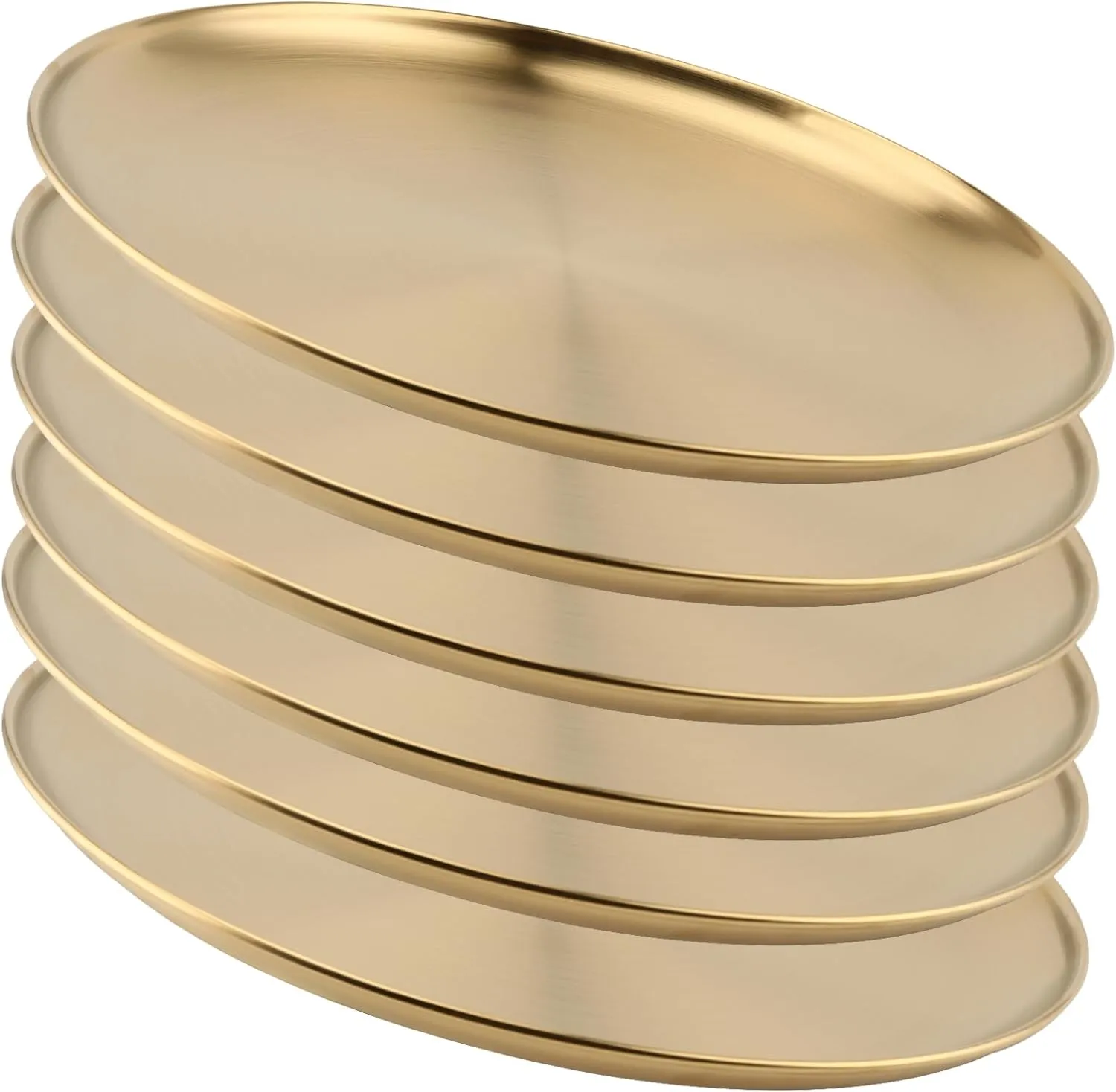 6 PCS 10 Inch Stainless Steel Plates, Reusable Round Metal Dinner Plates Camping Plate, Kitchenware Dinner Dishes for for BBQ Steak, Dishwasher Safe, Gold