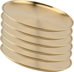 6 PCS 10 Inch Stainless Steel Plates, Reusable Round Metal Dinner Plates Camping Plate, Kitchenware Dinner Dishes for for BBQ Steak, Dishwasher Safe, Gold