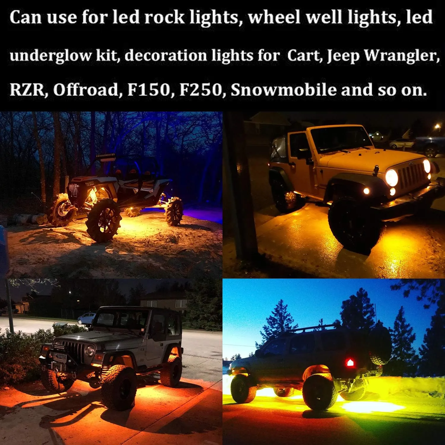 6 Pods LED Rock Lights for Jeep ATV UTV SUV RZR Off Road Ranger Pioneer Wheeler Truck Boat Underbody Glow Trail Rig Lighting Lamp Underglow LED Neon Lights Waterproof 12V-24V - Amber