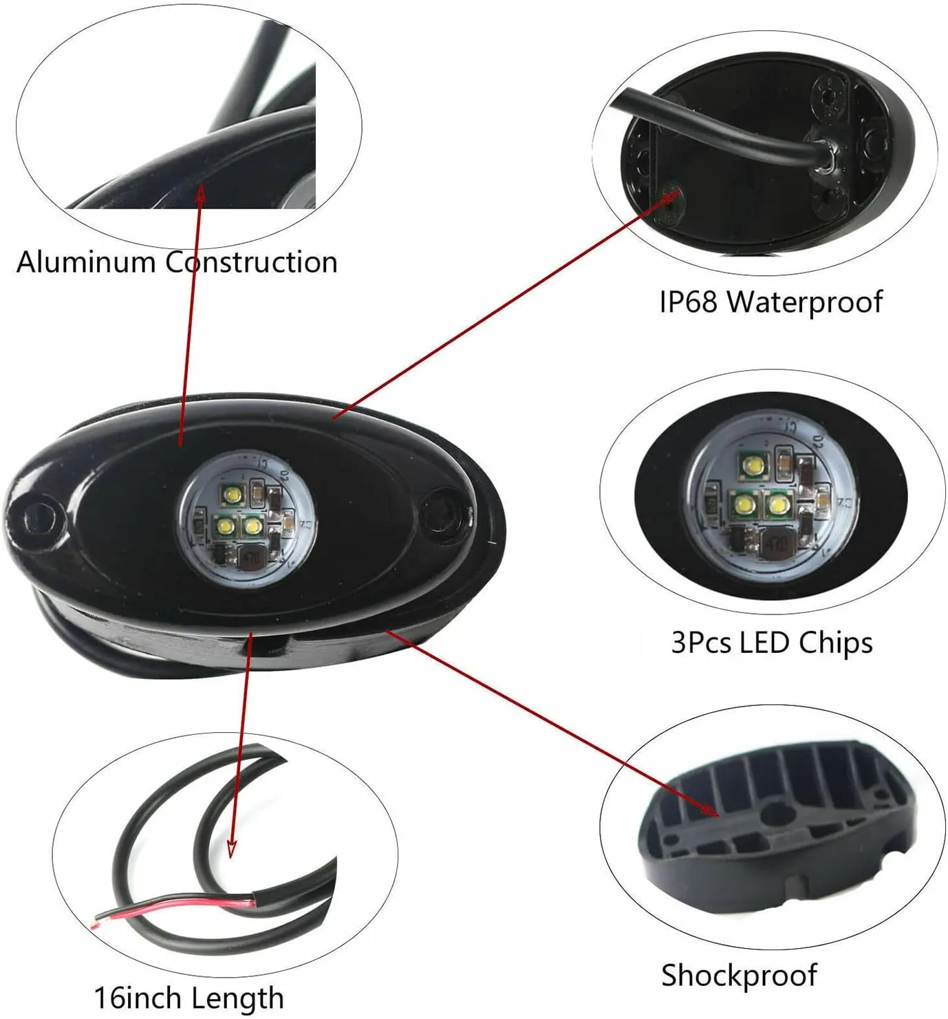 6 Pods LED Rock Lights for Jeep ATV UTV SUV RZR Off Road Ranger Pioneer Wheeler Truck Boat Underbody Glow Trail Rig Lighting Lamp Underglow LED Neon Lights Waterproof 12V-24V - Amber