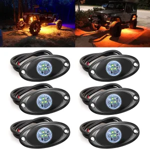 6 Pods LED Rock Lights for Jeep ATV UTV SUV RZR Off Road Ranger Pioneer Wheeler Truck Boat Underbody Glow Trail Rig Lighting Lamp Underglow LED Neon Lights Waterproof 12V-24V - Amber