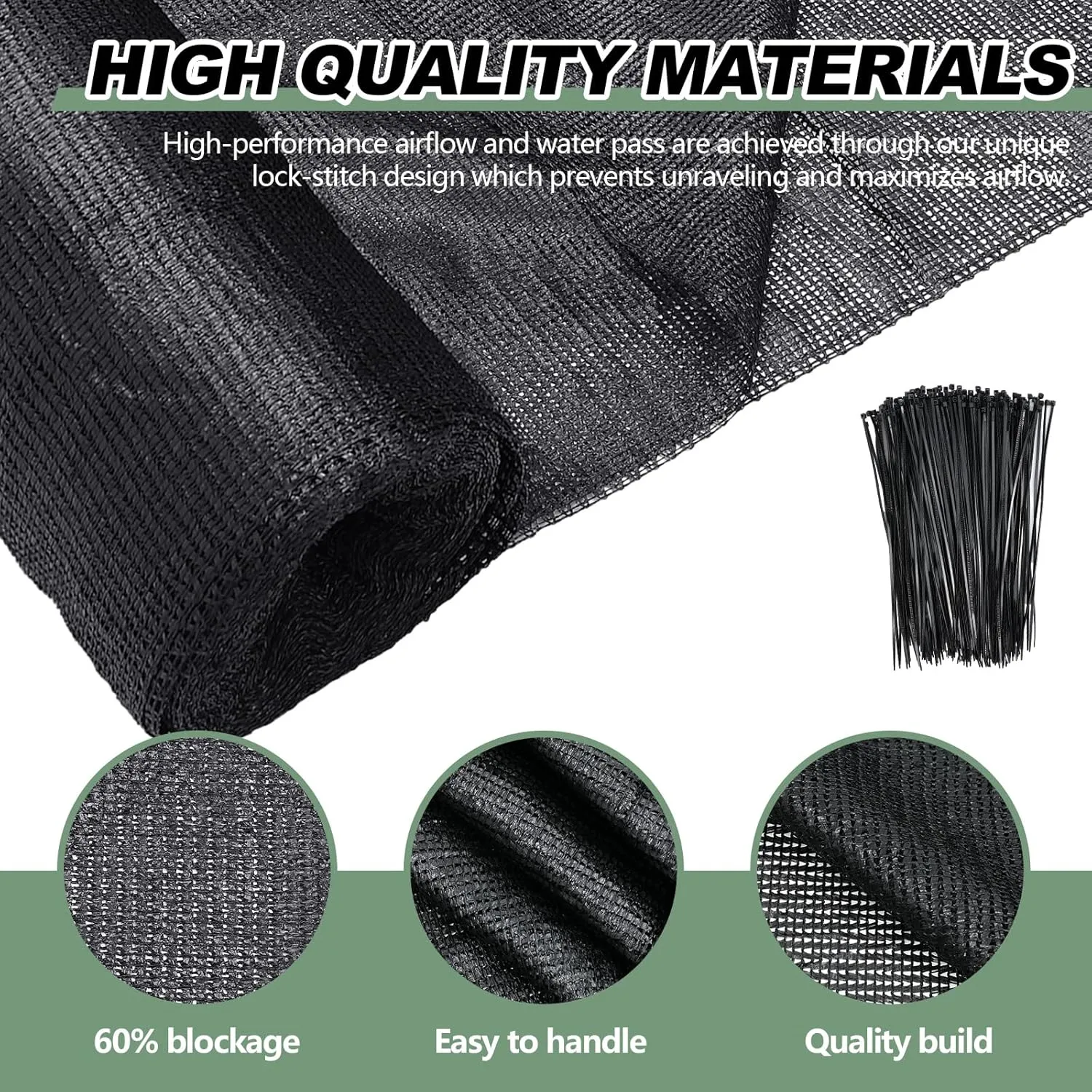 6 x 200 ft Shade Cloth Black Shade Cloth Roll for Covering Garden 70% Mesh UV Resistant Net with Ties for Patio Outdoor Greenhouse Fence Flower Plant Cover Canopy