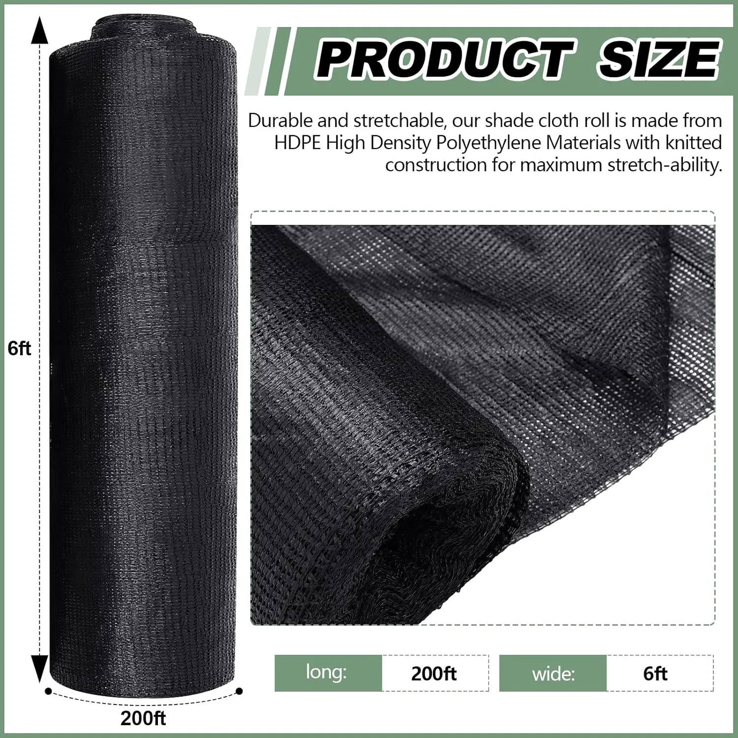 6 x 200 ft Shade Cloth Black Shade Cloth Roll for Covering Garden 70% Mesh UV Resistant Net with Ties for Patio Outdoor Greenhouse Fence Flower Plant Cover Canopy