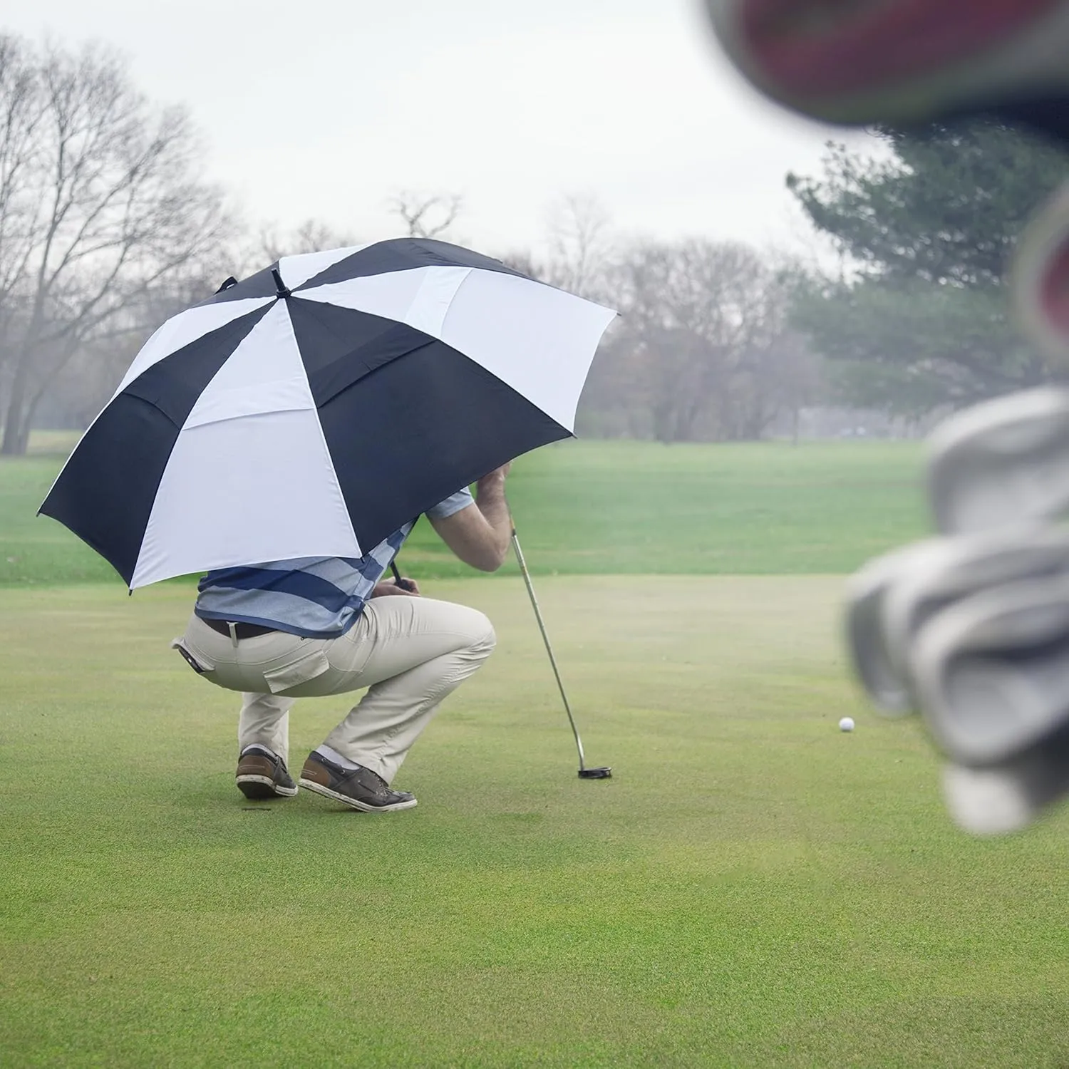 62/68 Inch Automatic Open Golf Umbrella - Extra Large Vented Windproof Waterproof Sturdy Double Canopy