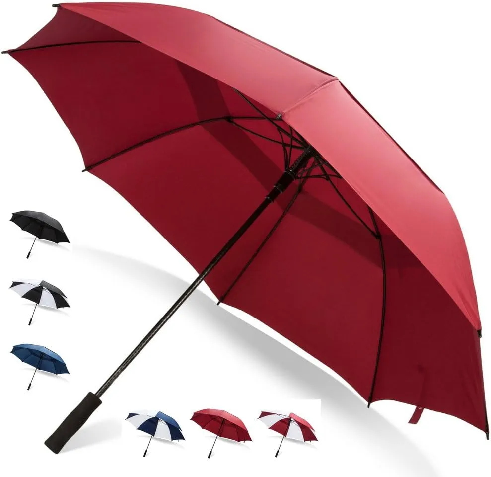 62/68 Inch Automatic Open Golf Umbrella - Extra Large Vented Windproof Waterproof Sturdy Double Canopy