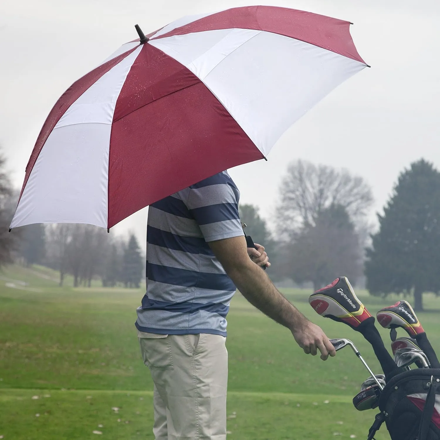 62/68 Inch Automatic Open Golf Umbrella - Extra Large Vented Windproof Waterproof Sturdy Double Canopy