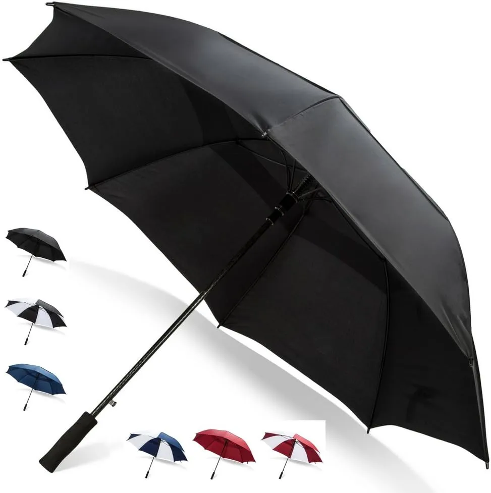 62/68 Inch Automatic Open Golf Umbrella - Extra Large Vented Windproof Waterproof Sturdy Double Canopy