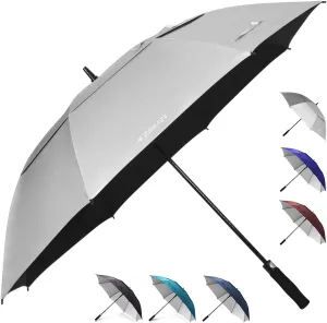 62" & 68" Windproof Large Vented Canopy Golf Umbrella, UPF 50  Patio Umbrella | Sun UV Protection | Keep You Cool (Silver, 62"-Pack-of-2)