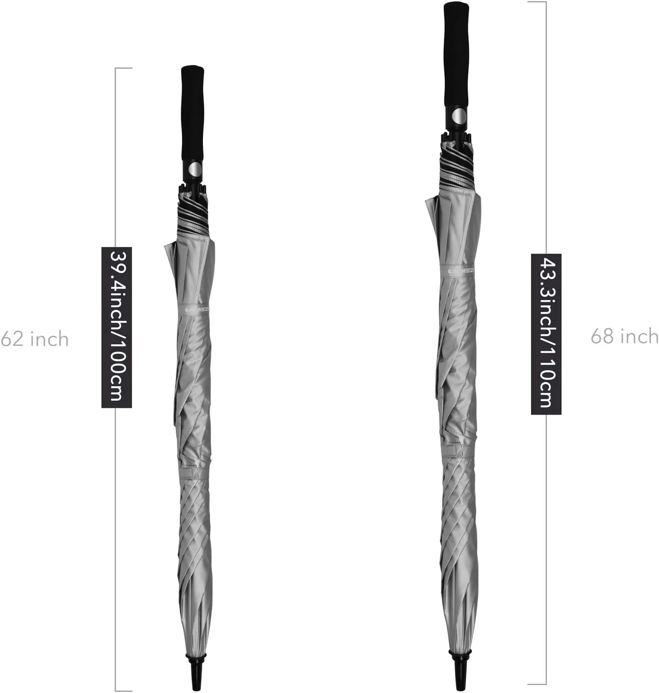 62" & 68" Windproof Large Vented Canopy Golf Umbrella, UPF 50  Patio Umbrella | Sun UV Protection | Keep You Cool (Silver, 62"-Pack-of-2)