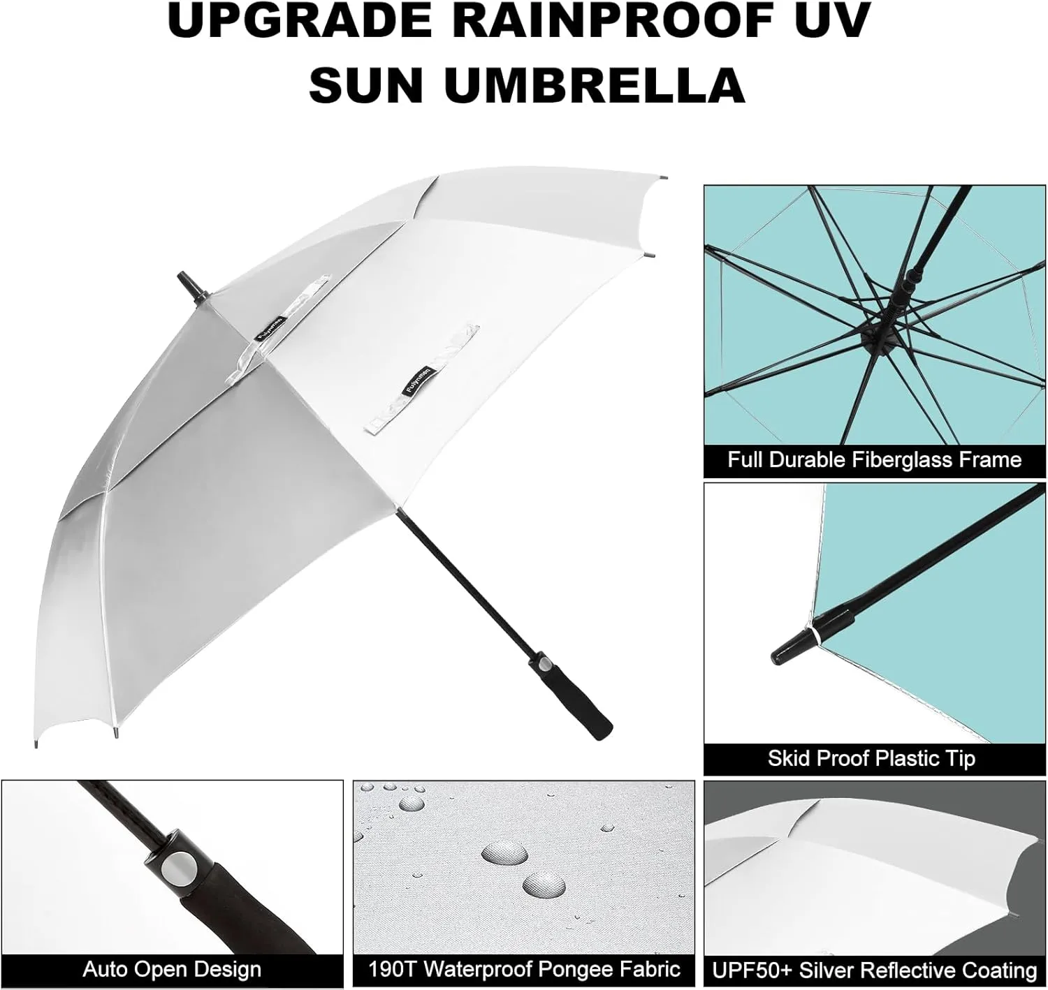68/62/54 Inch UPF50  Sun Umbrella UV Protection UV Umbrellas for Sun Protections Windproof Large Golf Umbrella Auto Open and Vented Double Canopy Umbrellas for Sun and Rain