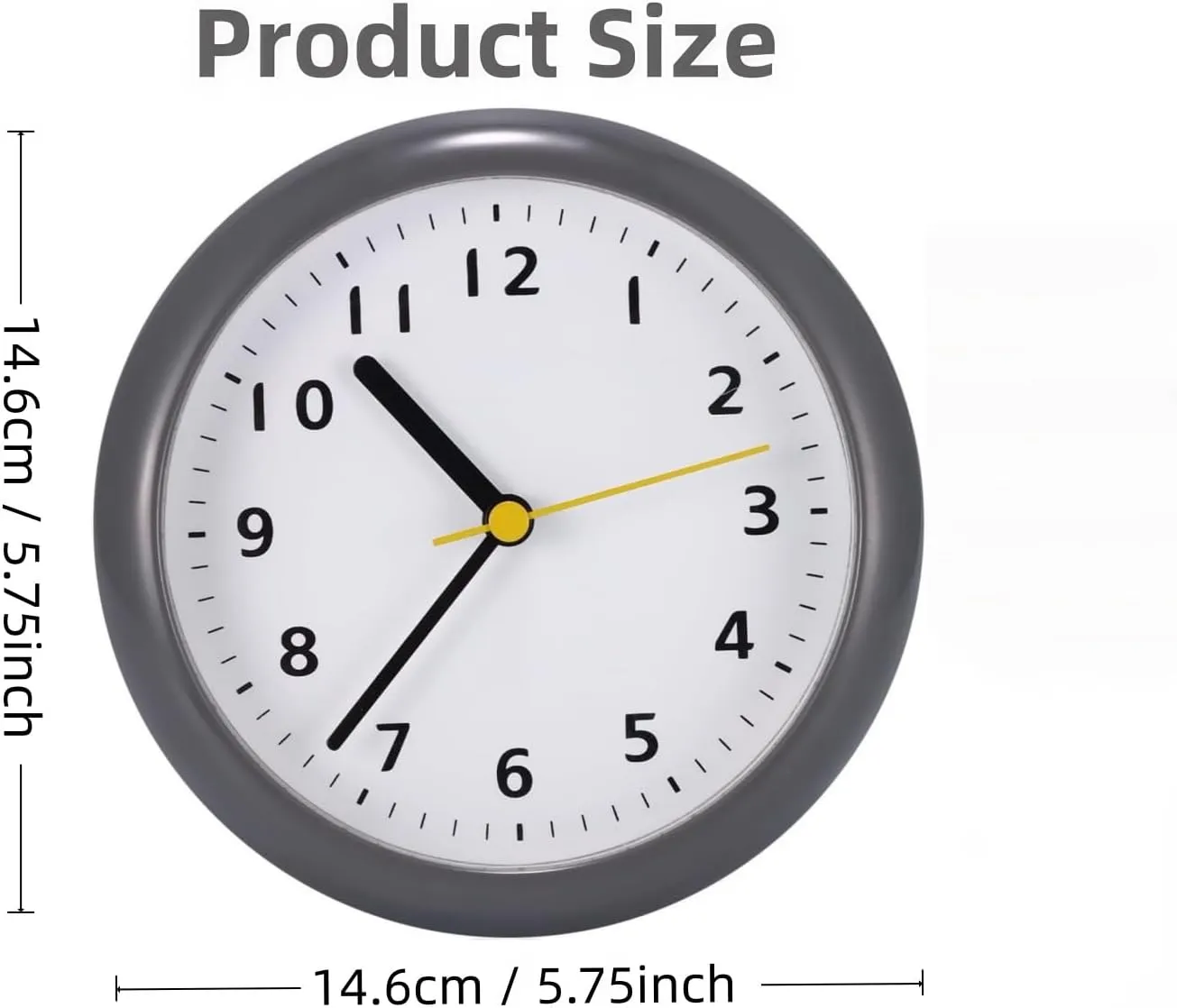 6inch Silent Waterproof Bathroom Clock Shower Clock with Suction Cup Non-Ticking Prevent Mist Wallclock Battery Operated Garden Wall Clock for Bathroom Kitchen Patio Pool (Grey White)