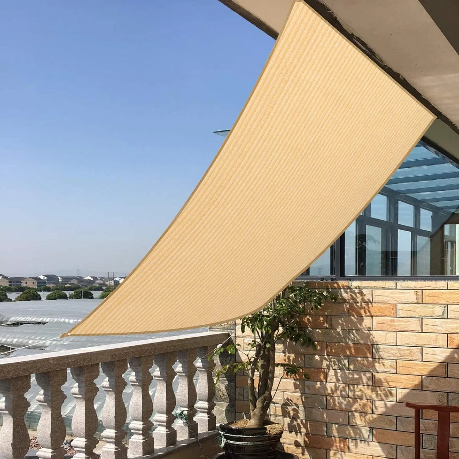 7' x 21' Beige Rectangle Sun Shade Sail Canopy, 95% UV Blockage Awning Shelter Fabric Cloth Screen for Patio Outdoor Backyard - Heavy Duty Commercial Grade (Custom Size - Made in USA)