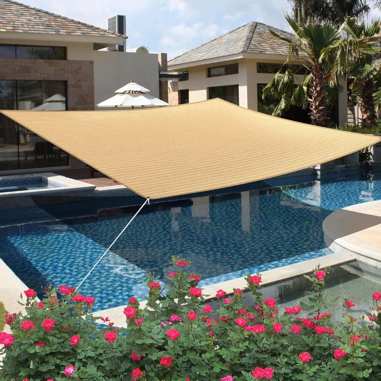 7' x 21' Beige Rectangle Sun Shade Sail Canopy, 95% UV Blockage Awning Shelter Fabric Cloth Screen for Patio Outdoor Backyard - Heavy Duty Commercial Grade (Custom Size - Made in USA)