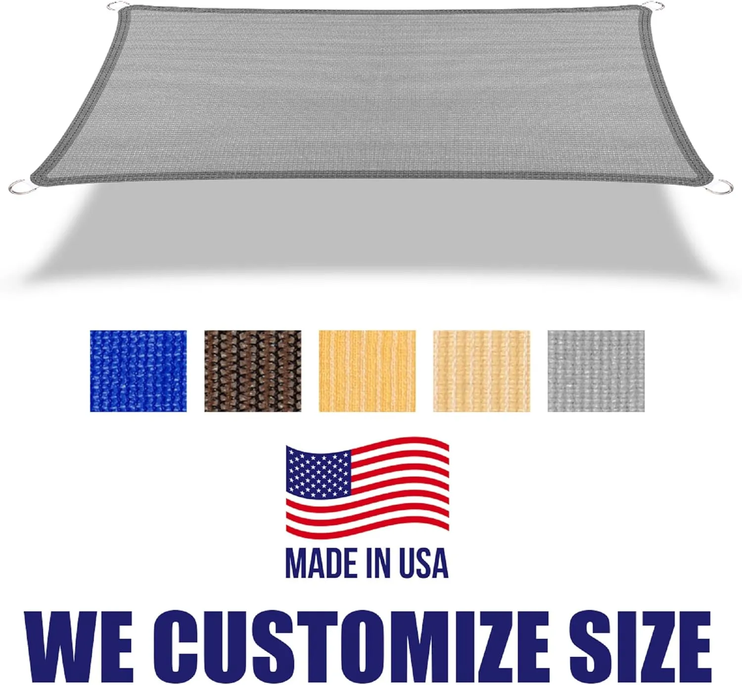 7' x 7' Grey Square Sun Shade Sail Canopy, 95% UV Blockage Awning Shelter Fabric Cloth Screen for Patio Outdoor Backyard - Heavy Duty Commercial Grade (Custom Size - Made in USA)