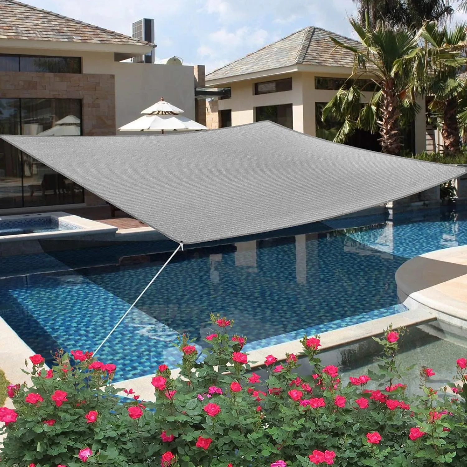 7' x 7' Grey Square Sun Shade Sail Canopy, 95% UV Blockage Awning Shelter Fabric Cloth Screen for Patio Outdoor Backyard - Heavy Duty Commercial Grade (Custom Size - Made in USA)