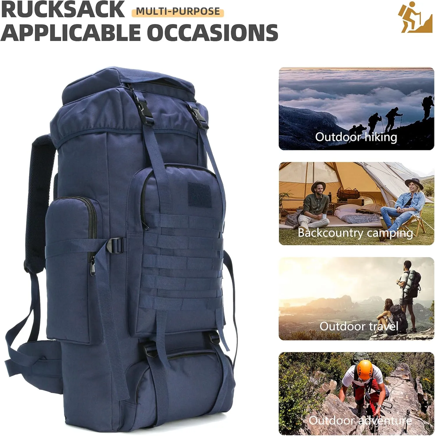 70L Hiking Backpack Military Tactical Camping Adjustable waterproof Climbing Sport Bags