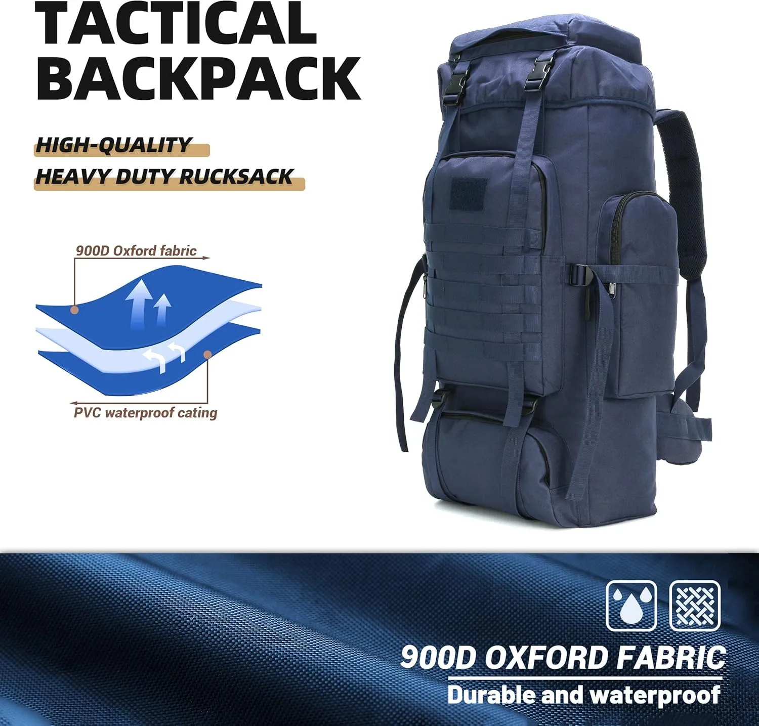 70L Hiking Backpack Military Tactical Camping Adjustable waterproof Climbing Sport Bags